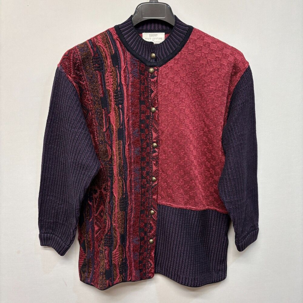 Coogi Australia Women Cardigan Sweater Cable 3D Knit Size Medium Artsy D011 -11